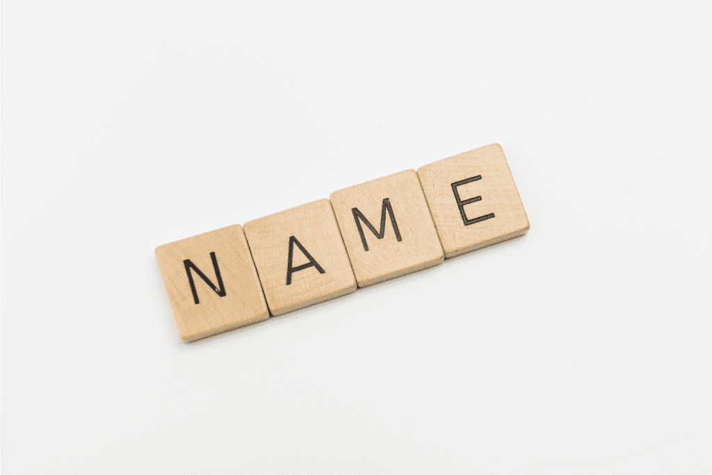 the word name spelled out in scrabble letters