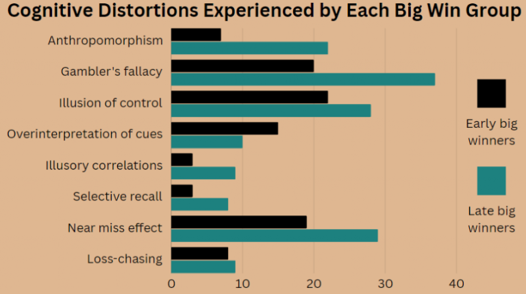 Cognitives distortions expereinced by each big win group 